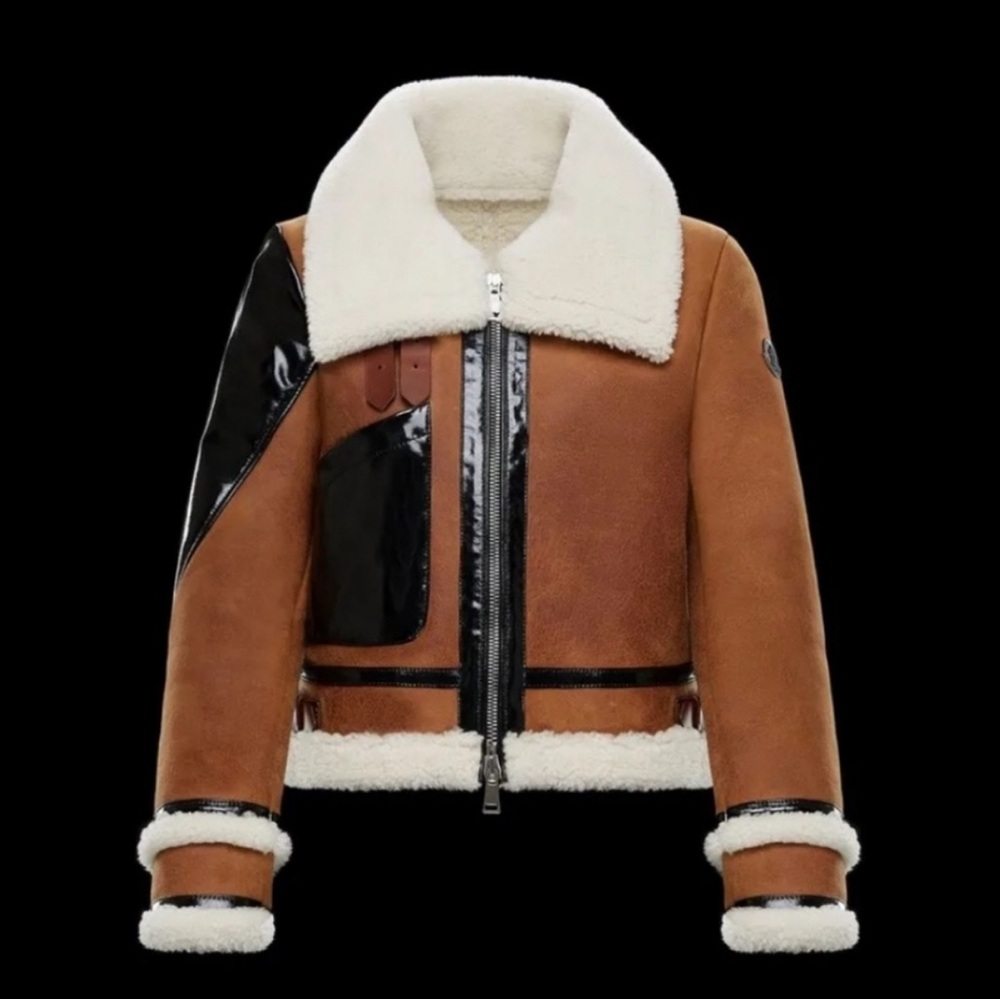 Moncler Crabier Mixed-Media Suede Leather Shearling Jacket Size 0 NO HOOD